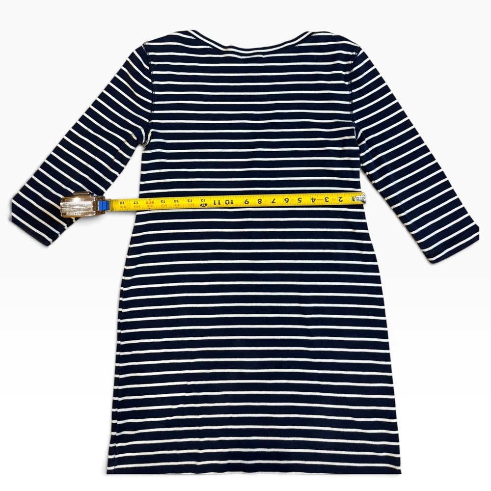 Lauren Ralph Lauren Navy White Striped Boat Neck Button Shoulder Dress Medium